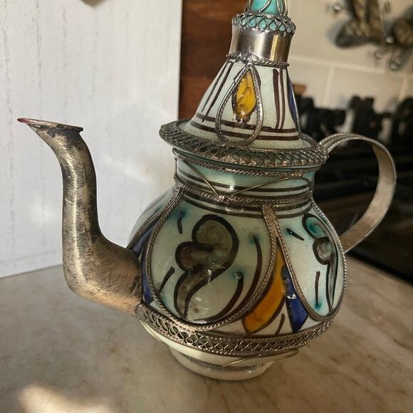 Vintage Moroccan teapot handpainted filigree ornate  Beautiful - Picture 2 of 11